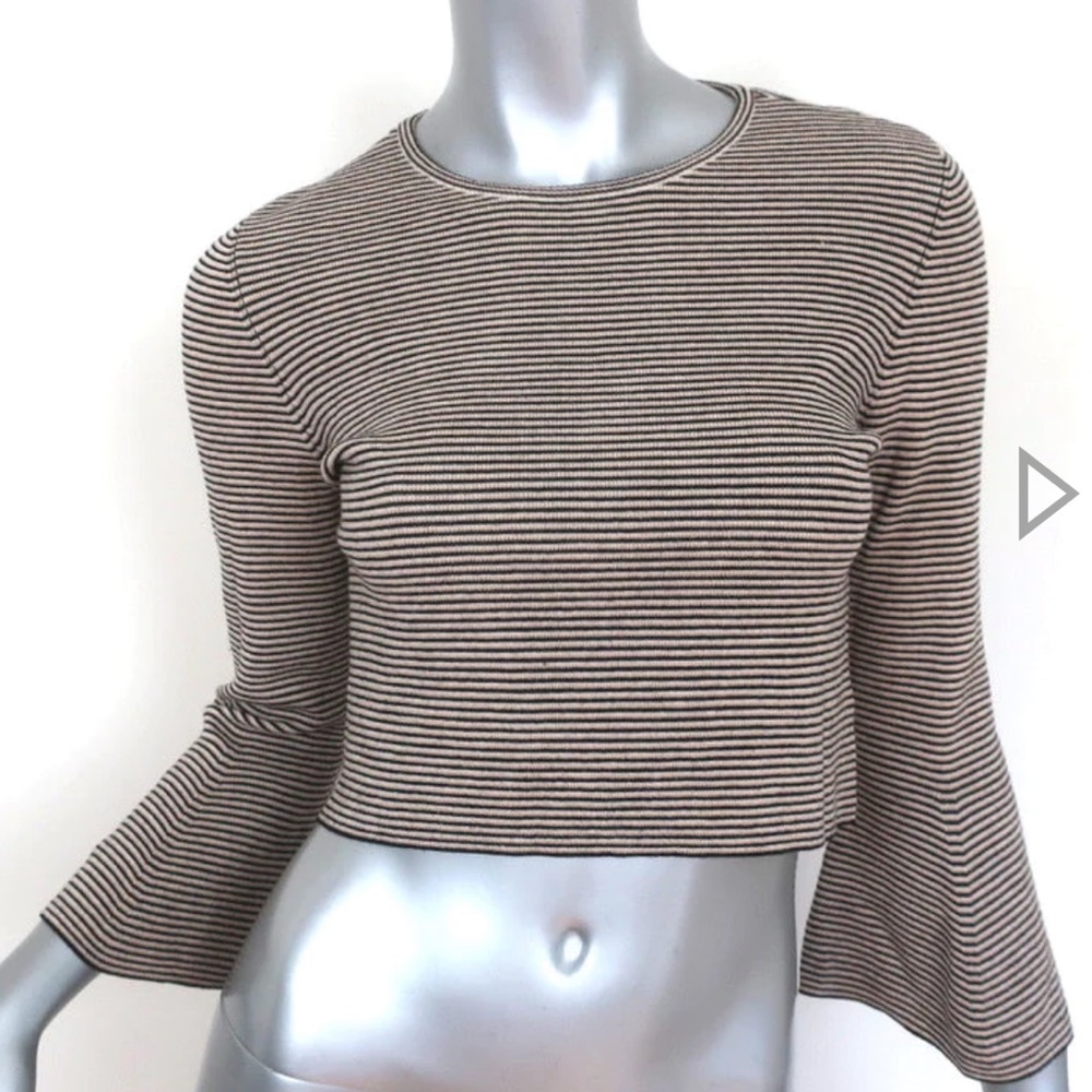 WOMENS ALC WEST STRIPE BELL SLEEVE - MERINO WOOL CROP TOP SIZE SMALL